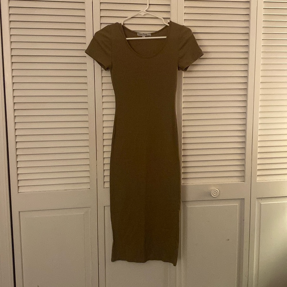 Velvet Torch Los Angeles Small Ribbed Bodycon Light Brown Dress